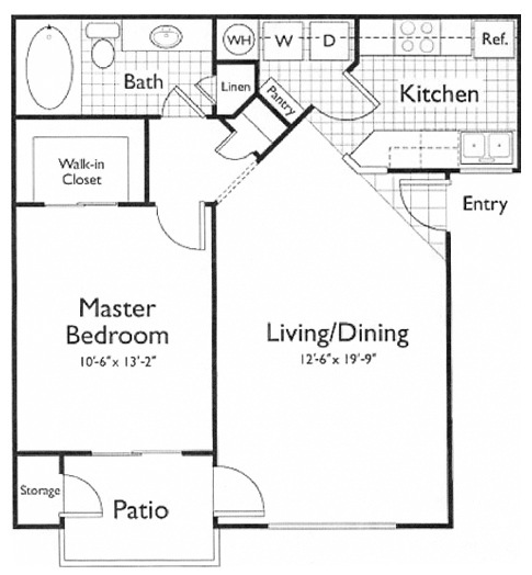 a floor plan for a one bedroom apartment at The Oxford