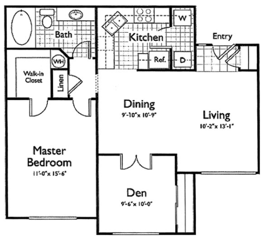 a floor plan for a two bedroom apartment at The Oxford