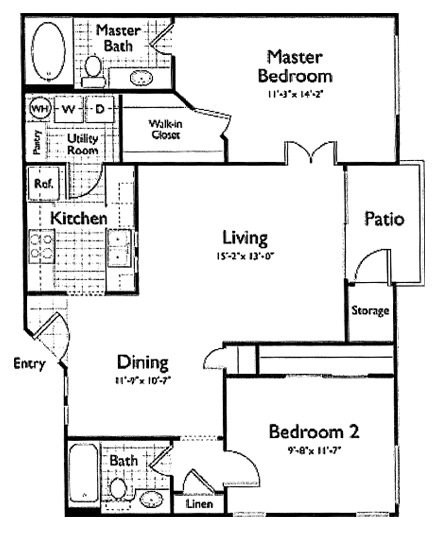 a floor plan for a two bedroom apartment at The Oxford