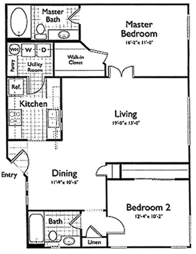 a floor plan for a two bedroom apartment at The Oxford