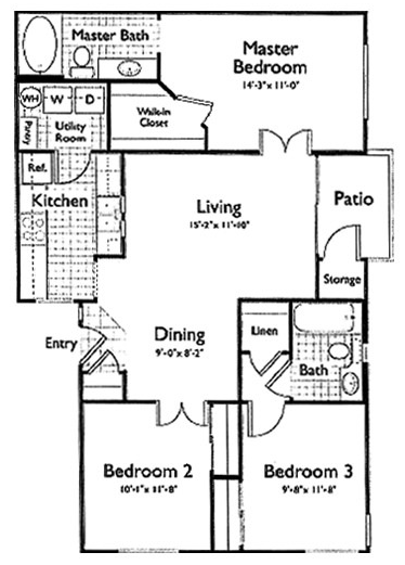 floor plan of a two bedroom apartment with two bathrooms at The Oxford