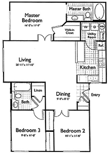 floor plan of a two bedroom apartment with two bathrooms at The Oxford