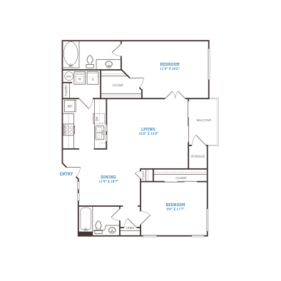 floor plan for the two bedroom apartment at The Oxford