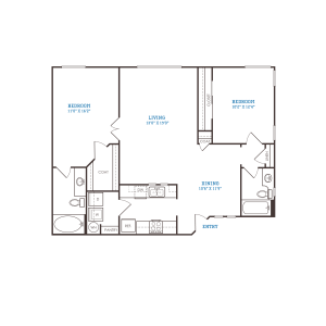 floor plan for a two bedroom apartment at The Oxford