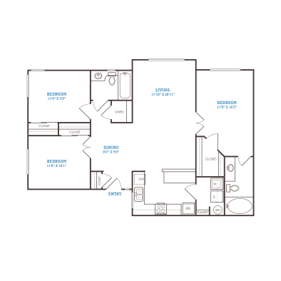 floor plan for the two bedroom apartment at The Oxford