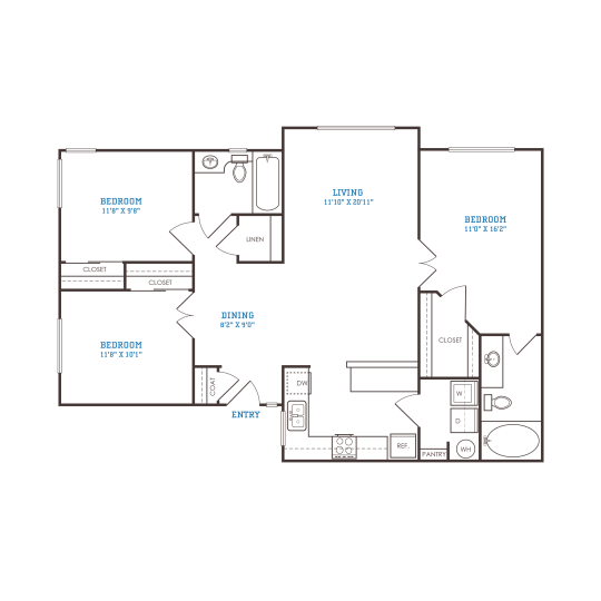 floor plan for the two bedroom apartment at The Oxford